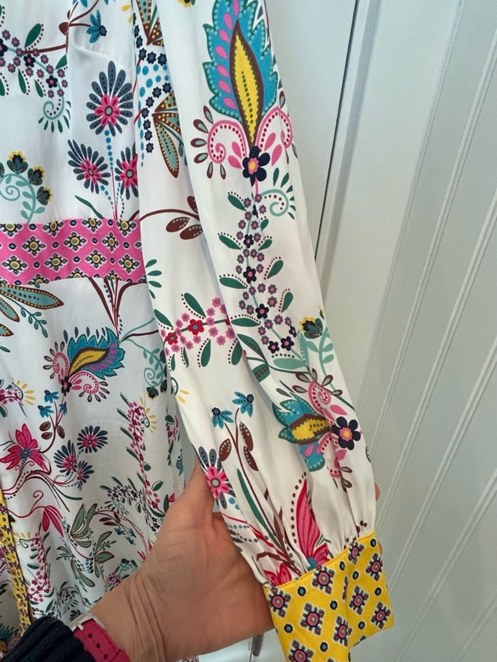Boden Pink Floral Trim Dress with Blue Ribbon Detail - Picture 5 of 6